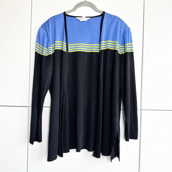 Exclusively Misook Cardigan Womens XL Sweater Open Front Black Blue Slinky Knit - Picture 1 of 6